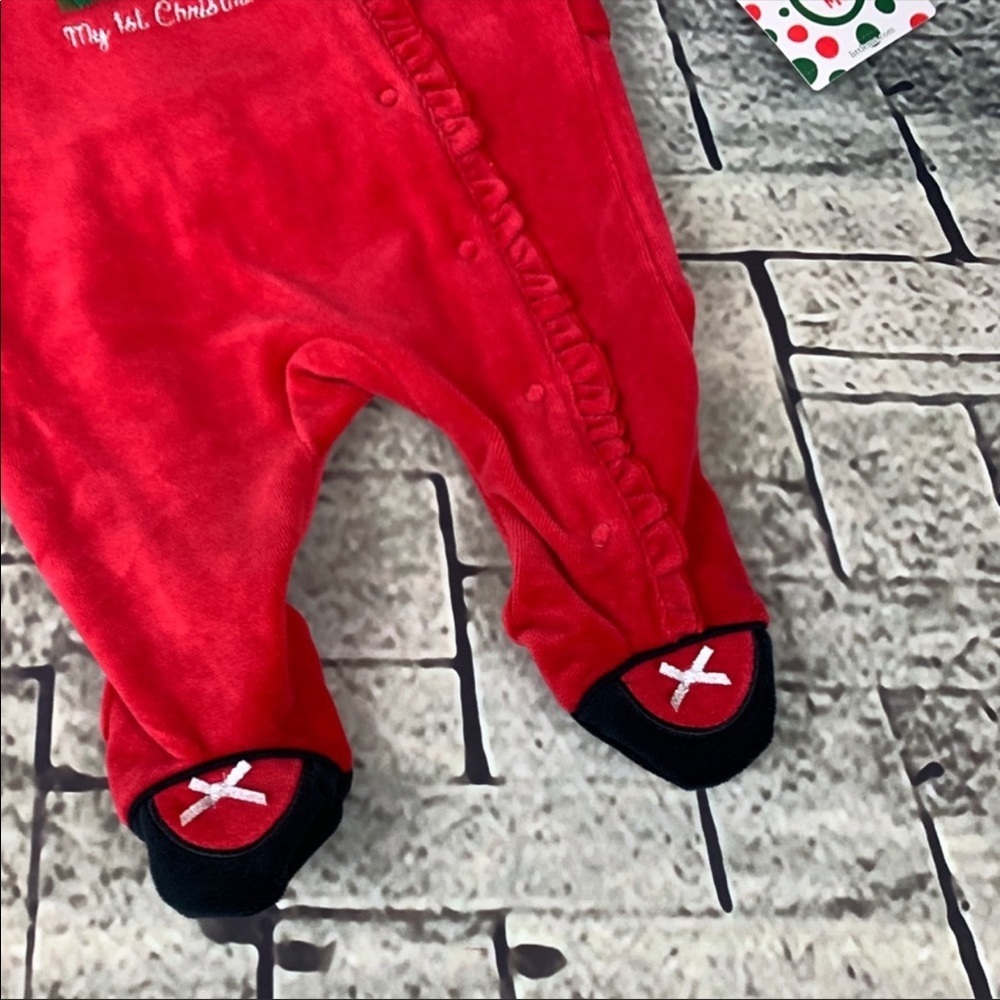 Little Me 1st Christmas Red Velour Graphic Onsie - Picture 4 of 9
